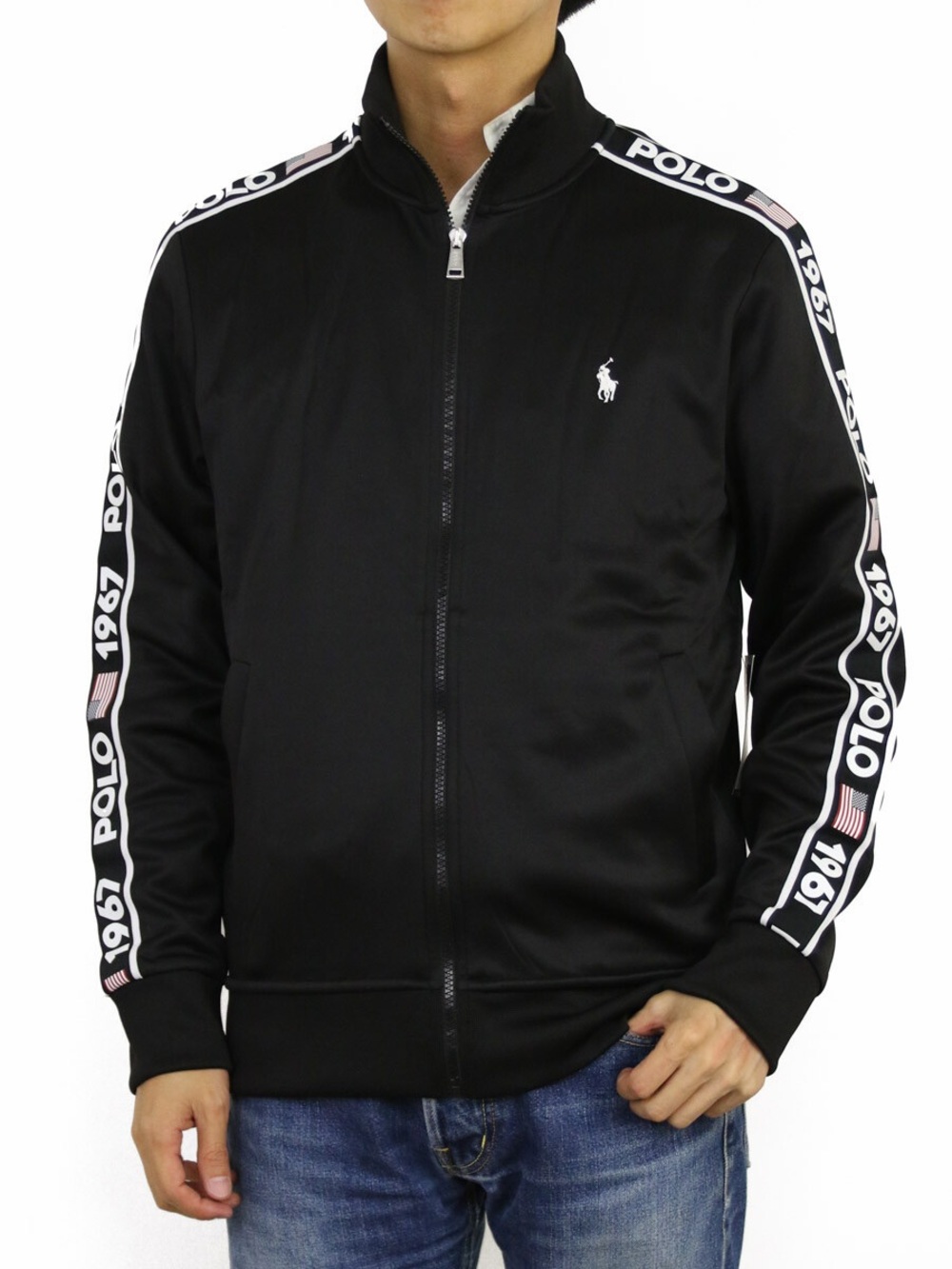 Polo by Ralph Lauren Black Full-Zip Track Jacket with Logo Tape and Pony XXL